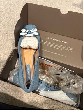 Franco Sarto Light Blue Denim Ballet Flat with White Bow Accent
